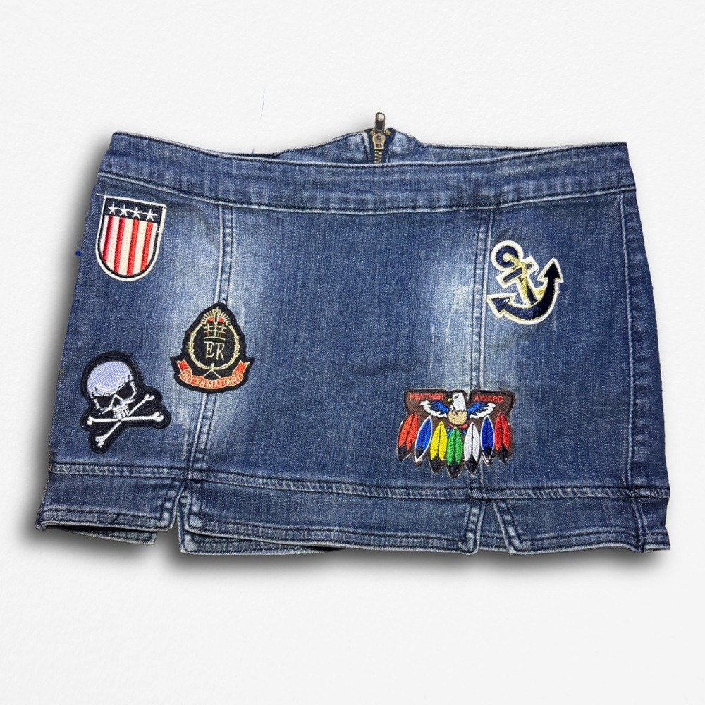 Machine Nouvelle Mode Made in Italy Denim Patch Mini Skirt Y2K Blue Womens L